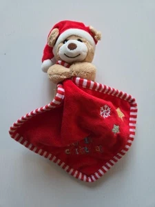 My First Christmas Plush Bear Lovey Blankie Brown Red 17cm - Picture 1 of 3