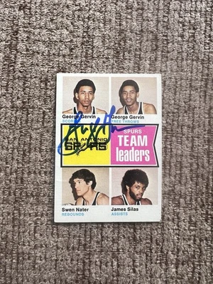 1974-75 Topps #227 San Antonio Spurs Líderes del Equipo George Gervin Salón de la Fama Autógrafo Foto 1 de 2