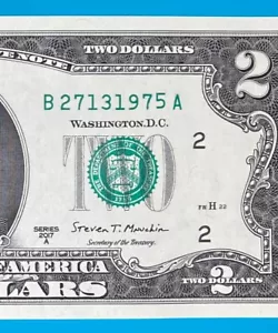 B 2713 1975 A : TRAILING YEAR 1975 $2 Two Dollar Bill Serial Number Uncirculated - Picture 1 of 3