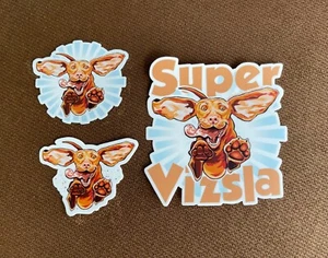 Happy jumping Hungarian Vizsla puppy dog sticker/magnet pack cartoon decals gift - Picture 1 of 6