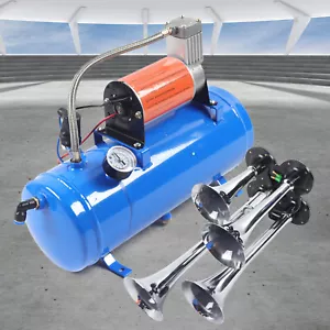 Train Luft Horn Kit 6L DC 12V 150 PSI Luftkompressor & 4-Rohr-Horn Air Horn Kit - Bild 1 von 15