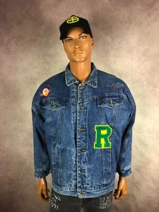 90s Vintage RIFLE Denim Sherpa Jacket Mens Unisex Outwear Jeans Denim Size L - Picture 1 of 6