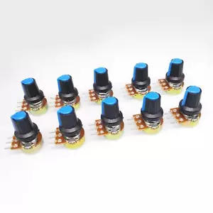 US Stock 10 Units 100K B100K OHM Linear Taper Rotary Potentiometer POT Blue Knob - Picture 1 of 4