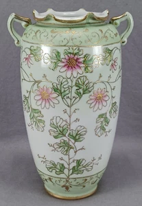 IE&C Co Nippon Hand Painted Pink Floral Raised Gold & Green Vase Circa 1885-1925 - Picture 1 of 9