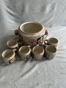 German Punch Bowl Set Large Bowl with 6 Cups Vintage Quality Pieces READ - Picture 1 of 19