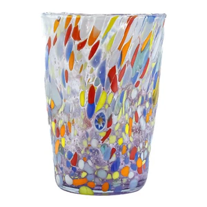 Murano Glass Drinking Glass Tumbler Lilac Blue Yellow Orange Handmade Millefiori - Picture 1 of 5