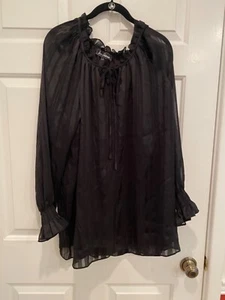 SAM EDELMAN Woven Tie Neck Blouse BLACK sz 1X - Picture 1 of 3