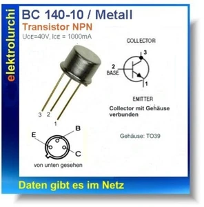3x BC140-10 NPN Transistor – TO39 – 40V / 1A – Original Siemens – Metallgehäuse - Bild 1 von 2