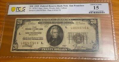 PCGS BANKNOTE F15 $20 1929 FRB SAN FRANCISCO FR.1870-L  - Image 1 of 4