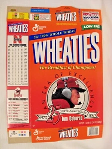 Caja de cereales TOM OSBORN WHEATIES Nebraska Cornhuskers plata aniversario capas planas - Imagen 1 de 7