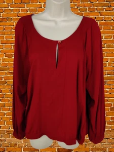LAURA ASHLEY RED BLOUSE TUNIC SIZE UK 16 VISCOSE KEYHOLE SHIRRED LONG SLEEVE TOP - Picture 1 of 5