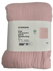 New IKEA SCHERSMIN King Duvet Cover Pillowcase Pale Pink Set 605.997.79 - Foto 1 di 3