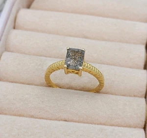 Unique Black Rutile Emeral Cut Engagement Ring 925 Sterling Silver Jewelry Gift - Picture 1 of 13