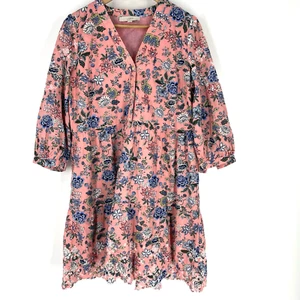 Loft Dress Size 12 Pink Floral Swing 3/4 Sleeve Embroidered Prairie Cottage Core - Picture 1 of 10