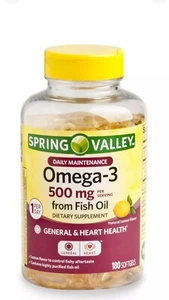 Spring Valley Omega-3 Fish Oil Softgels, 500 mg, 180 Count Exp:05/2026 - Picture 1 of 2