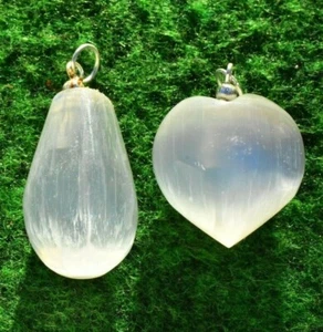 Selenite Crystal Pendant Heart-Swirl-Pear Drop Jewellery 2-3cm UK Quick Postage✔ - Picture 1 of 10