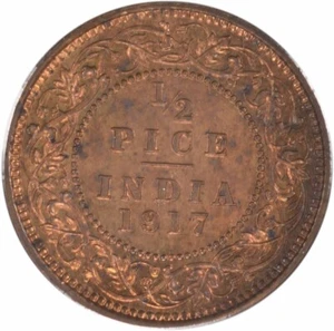 1917 India (British) 1/2 Pice KM# 510 - Very Nice Ch BU Collector Coin-c5525dxxx - Picture 1 of 2
