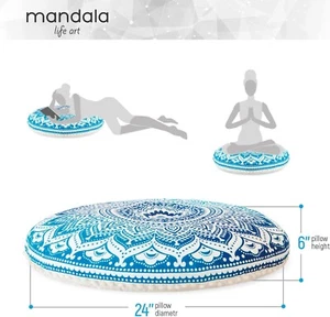 Mandala Life ART Yoga Decor Floor Cushion Cover - Round Meditation Case Cover - Picture 1 of 5