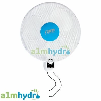 RAM Wall Fan 16 Inch 400mm 3 Speed Oscillating Wall Mountable Fan Hydroponics - Image 1 of 4