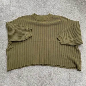 Urban Outfitters Oversized Cropped Pullover Sweater Womens Large Green Crew Rib - Picture 1 of 10