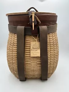 Vntg NANTUCKET HandCrafted Basket Large Picnic Backpack Shoulder Straps Leather - Picture 1 of 22