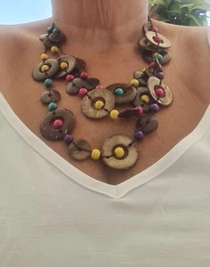 Modeschmuck, Holzkette Kette, Bunt, Holz, 60 cm mit Verschluss - Bild 1 von 3