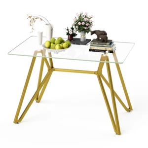 Teamson Home Minimalist Glass Top Wood Grain Legs Dining Table For Kitchen - Picture 1 of 60