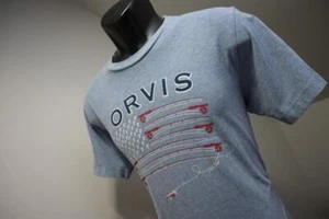 Orvis Camp Tee Shirt Short Sleeve Fishing Flag Shirt Blue Mens Size Medium - Picture 1 of 8