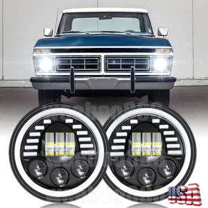 2PC 130W Black 7Inch Round Led Headlights Fit for Ford F150 F-150 1975 1976 1977 - Picture 1 of 11