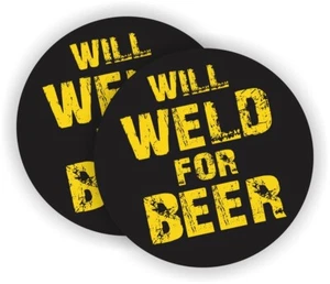 2 pcs Funny WILL WELD FOR BEER Hard Hat Stickers Bump Cap Welding Helmet Decals - Picture 1 of 1