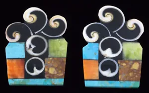 Multi-Stone Inlay Earrings By Santo Domingo Artist Mary L. Tafoya - Picture 1 of 4