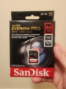 SanDisk 64GB Extreme PRO SD SDXC Card 170MB/s Class 10 UHS-1 U3 4K Memory V3 64G - Picture 1 of 2