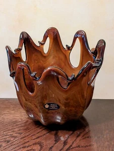 NEU mit Etikett weiß Kristall Kunst Glas Schale dunkel Handarbeit in Murano Italien - Bild 1 von 9