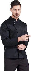 Giacca Da Chef Manica Lunga Giacche Da Cuoco Uomo Donne Nero CFM0057 - Foto 1 di 12