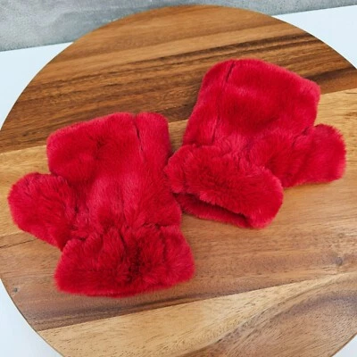 Amiee Lynn Accesorios Guantes Sin Dedos de Piel Sin Dedos Rojo Negro Forrado Cálido Suave Acogedor Foto 1 de 4