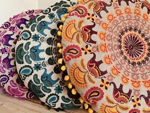 Mandala Floor Cushion Round Yoga Meditation Embroidered Round Indian Elephant - Picture 1 of 11