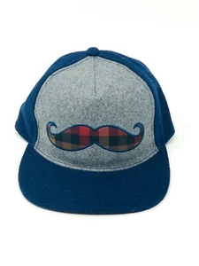 Mens Blue and Gray Trucker Hat With Plaid Mustache Embroidery - Picture 1 of 3