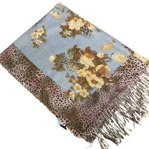 Masaki Matsuka Floral Animal Print Fringe Scarf Thin Lightweight Wrap Shawl - Picture 1 of 7