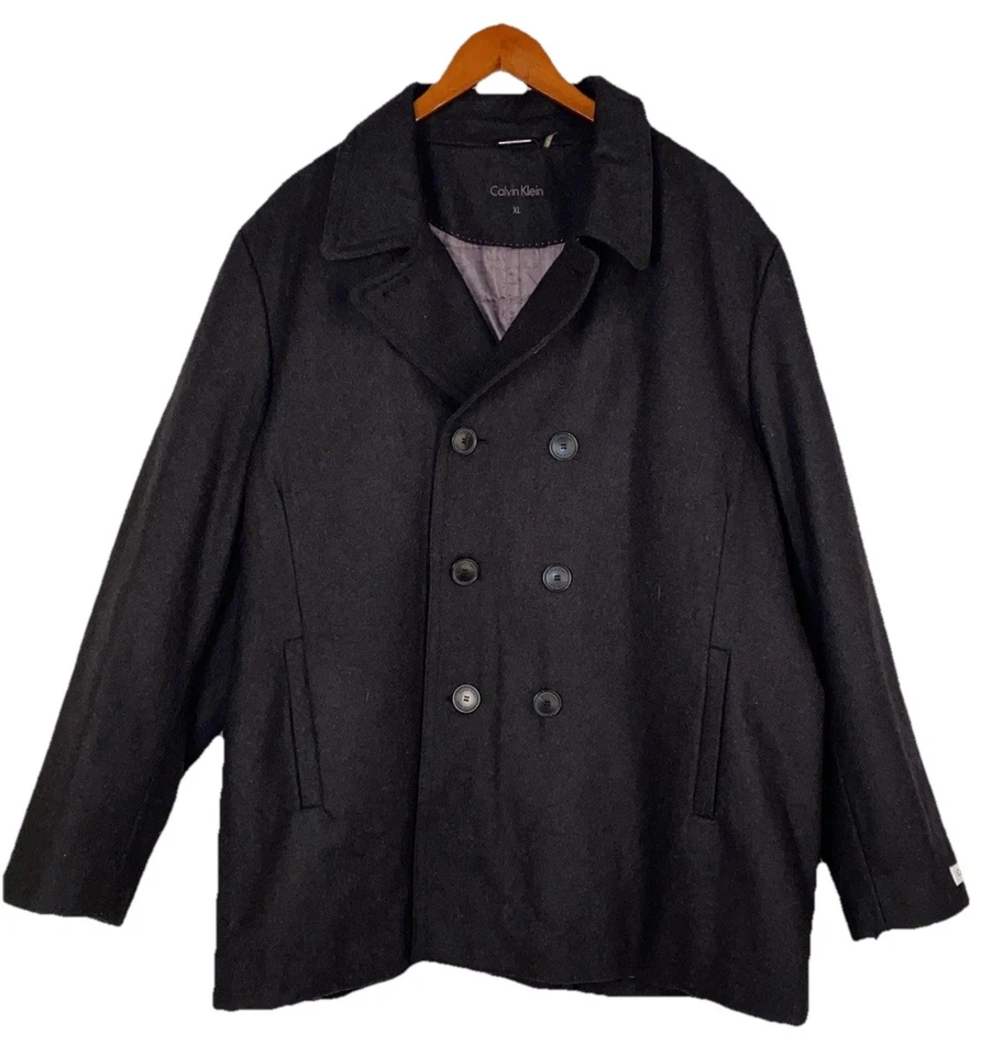 Casaco Calvin Klein masculino preto tamanho GG mistura de lã peito duplo *Ver detalhes - Imagem 1 de 4