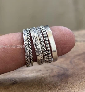 Sterling Silver Stacking Rings Set: Assorted Patterns, Thin & Thick All Size - Picture 1 of 8
