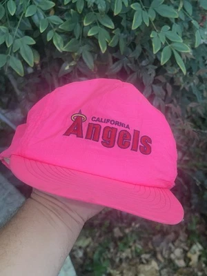 Vintage 90s CALIFORNIA ANGELS HOT PINK FLUORESCENT AMERICAN NEEDLE SNAPBACK - Image 1 of 4