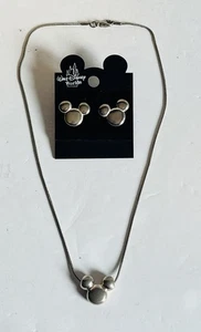 Disney Parks Mickey Mouse Kopf Silber Ohrstecker & Halskette Set Vintage - Bild 1 von 10