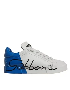 Dolce&Gabbana Portofino Men White Blue Sneakers Leather Trainer Shoes Size EU 42 - Picture 1 of 8