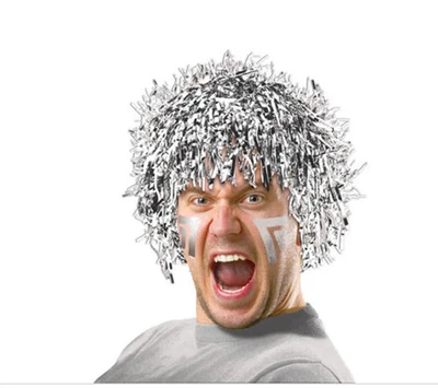 Peluca de pompón de pelo oropel metálico plateado Amscan para adultos disfraz de Halloween Foto 1 de 4