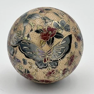 Vintage Chinese Cloisonne Enamel Brass Floral Ball Carpet Ball Butterflies - Picture 1 of 6