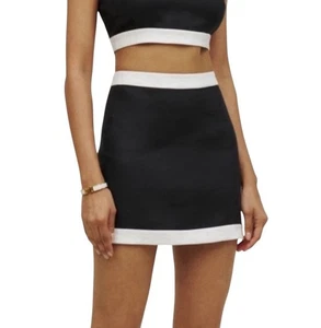 NEW REFORMATION Mini Skirt High Waist 100% Linen Black w White Trim Sz 4 Luxury - Picture 1 of 11