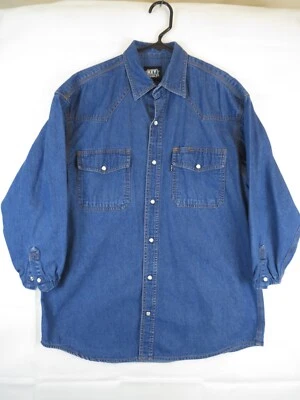 Camisa Western Rockabilly Vintage Key L Regular Denim Western Ranch Pearl Snap Foto 1 de 4