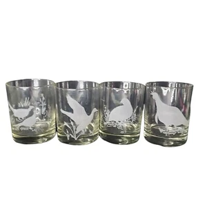 Vintage Water Fowl Hunting Game Bird Rocks Glasses Set 4 Lowball Whisky Barware - Picture 1 of 7