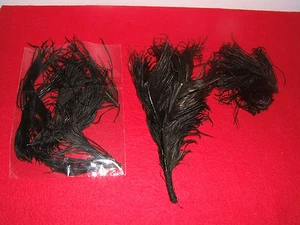 Vintage Antique Black Ostrich Feathers Plumes Millinery Trim Hat Making - Picture 1 of 4