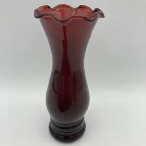 Anchor Hocking Deep Ruby Red Flutes Glass Bud Vase Vintage H: 14cm Makers Mark - Picture 1 of 7